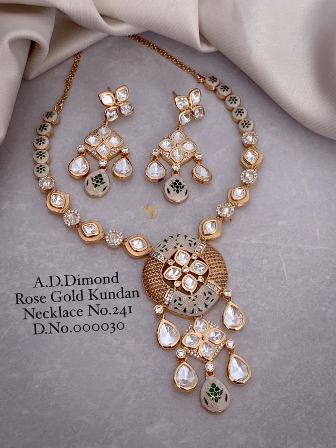 1 Designer AD Diamond Rose Gold Kundan Necklace Wholesale Shop In Surat
